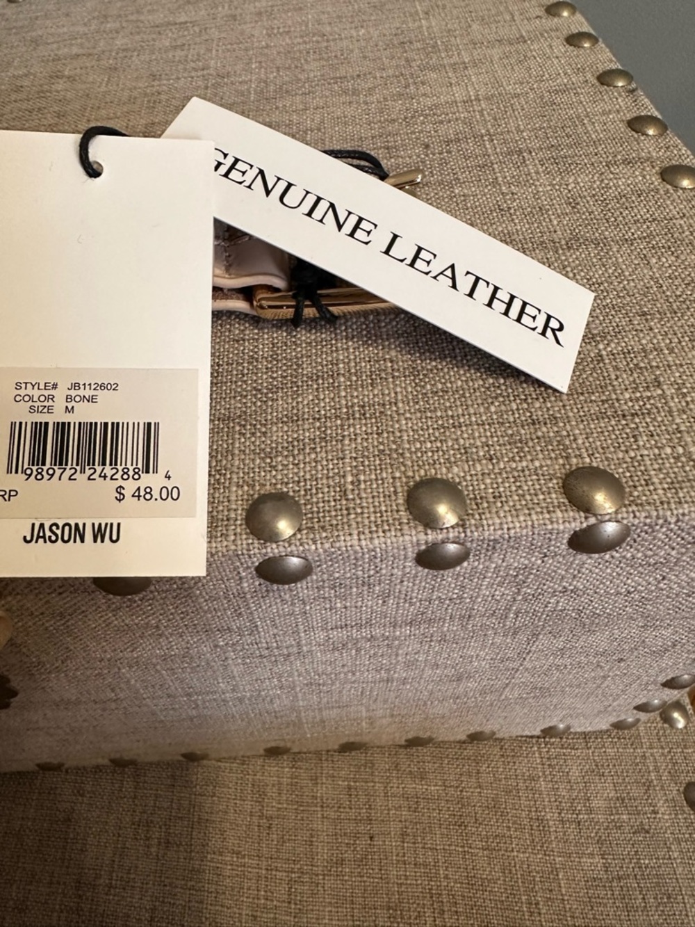 Jason Wu Two-Tone Beige & Suede Leather Belt with Gold Buckle - Picture 4 of 5